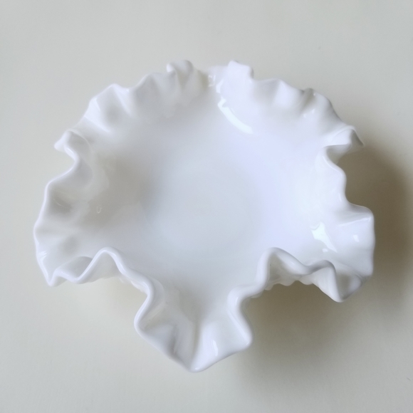 Fenton Other - VTG hobnail milk glass ruffle edge jewelry dish